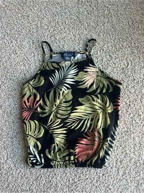 Black Tropical Leaf Halter Camisole